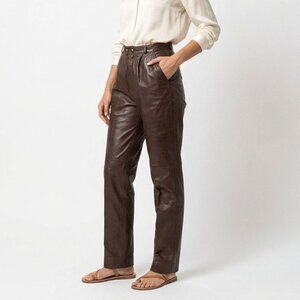 VTG The Olde Hide House Brown Leather Pants High Rise Straight Leg Zipper 90s